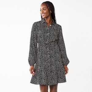 Draper James RSVP Size M Button Front Knot Waist Dress Black Pink Ditsy Floral
